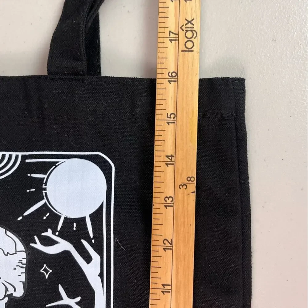 The Reader Tote Bag Book Bag Skeleton Black White Spooky Goth Halloween - Picture 5 of 5